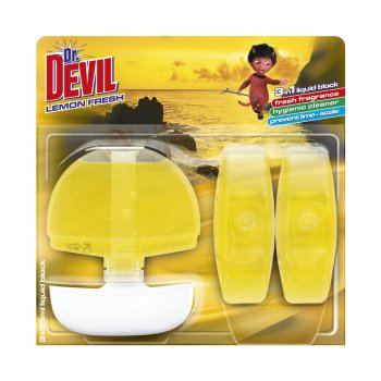 Dr. Devil 3v1 Lemon Fresh tekut WC blok, koek + npl 3 55 ml